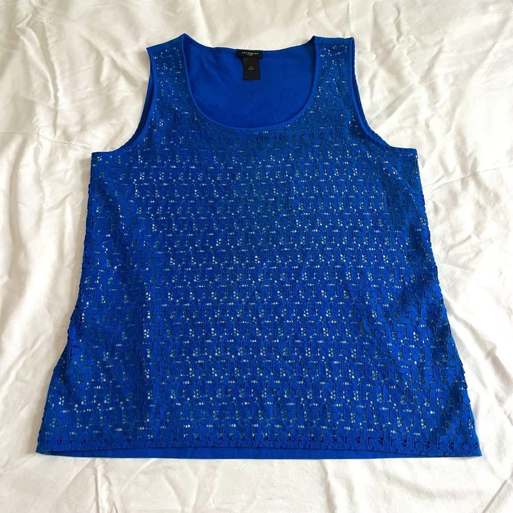 Ann Taylor Lace Front Tank, Size Medium, Color Blue